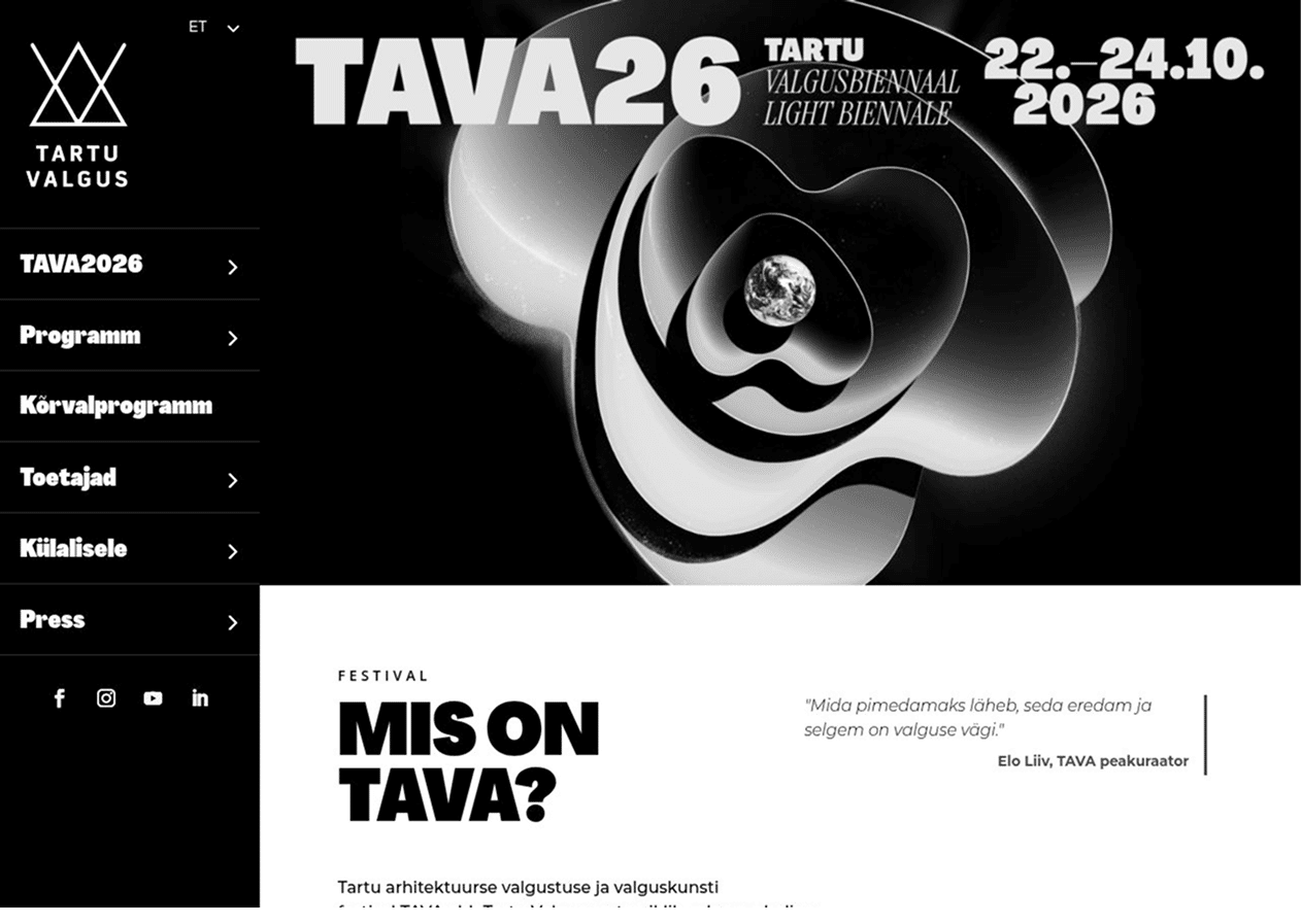 Tartu Valgusbiennaali veebilehe ja identiteedi projekt
